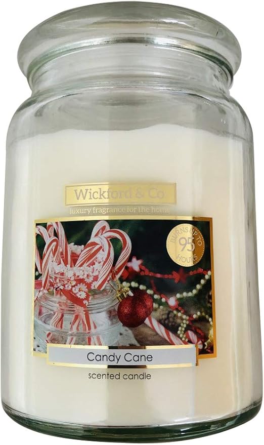 Wickford & Co Large Scented Candle in Glass Jar 15cm 450g Candy Cane