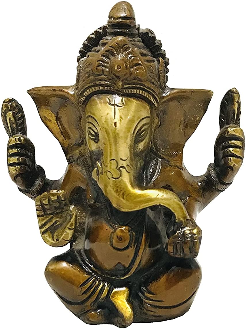 Red Appu Ganesha Idol Statue Brass Ganesh Idol Antique Sculpture Murti ganpati Ji Diwali Puja Pooja Home Decor Gift Deewali Deepawali Size- Height- 4.5 inch