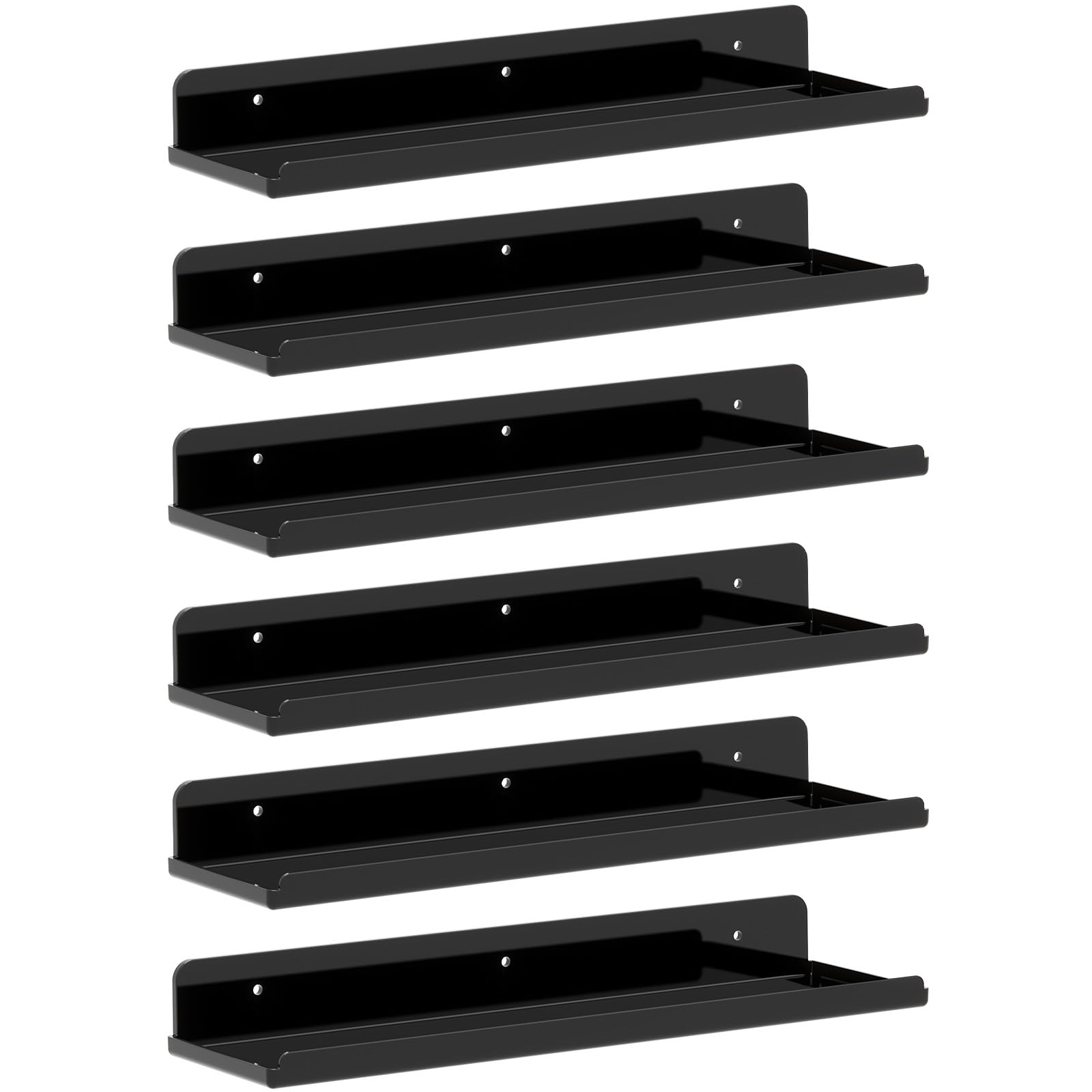 Lifewit Floating Shelves for Wall, 6 Pack Black Acrylic Shelf 38.1cm Room Decor for Bookcase/Vinyl Record Display/Photo/Picture in Bedroom, Bathroom, Kitchen Storage and Organization 38 x 9 cm/15x4 — image 1
