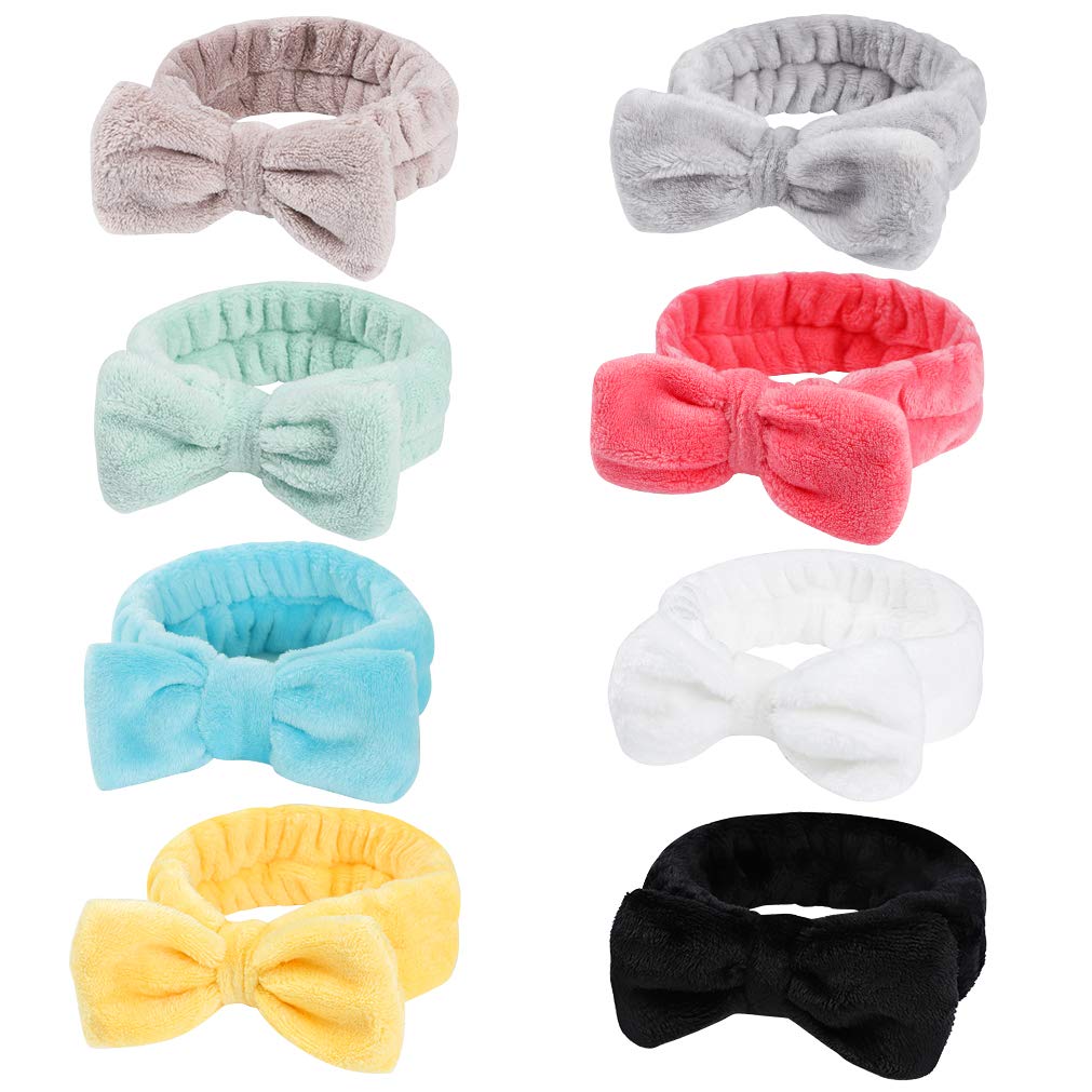 Photo 1 of 8 Pack Spa Headband, Coral Fleece Makeup Cosmetic Headband for Washing Face, Bow Headbands for Shower Terry Cloth Headbands for Women Facial Hair Band