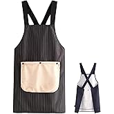 Pinstripe Cross-Back Kitchen Apron, Waterproof Chef Apron with Detachable Hand Towels, Lightweight, With Front Pocket