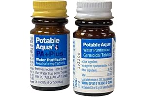 Potable Aqua Water Purification Tablets with PA Plus, Portable and Effective Water Purification Solution for Camping, Hiking, Emergencies, Natural Disasters and International Travel, Two 56ct Bottles