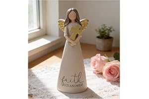 Resin Angel Figurine with Faith God Answers Cross - Collectible Angel Figurine Christmas Decoration Gift for Thanksgiving, We
