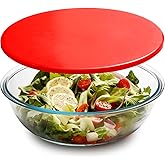 NUTRIUPS 5QT Large Tempered Glass Salad Bowl with Lid, 13 inch Clear Glass Bowls for Mixing, Prepping, Storage, Large Shallow Flat Bottom Bowl for Sourdough
