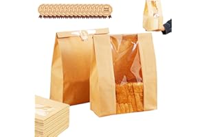 35 Pcs 13.7 x 8.2 x 3.5 Inch Paper Bread Bags for Homemade Bread, Sourdough bread bags with Window,Waterproof & Oil-resistant