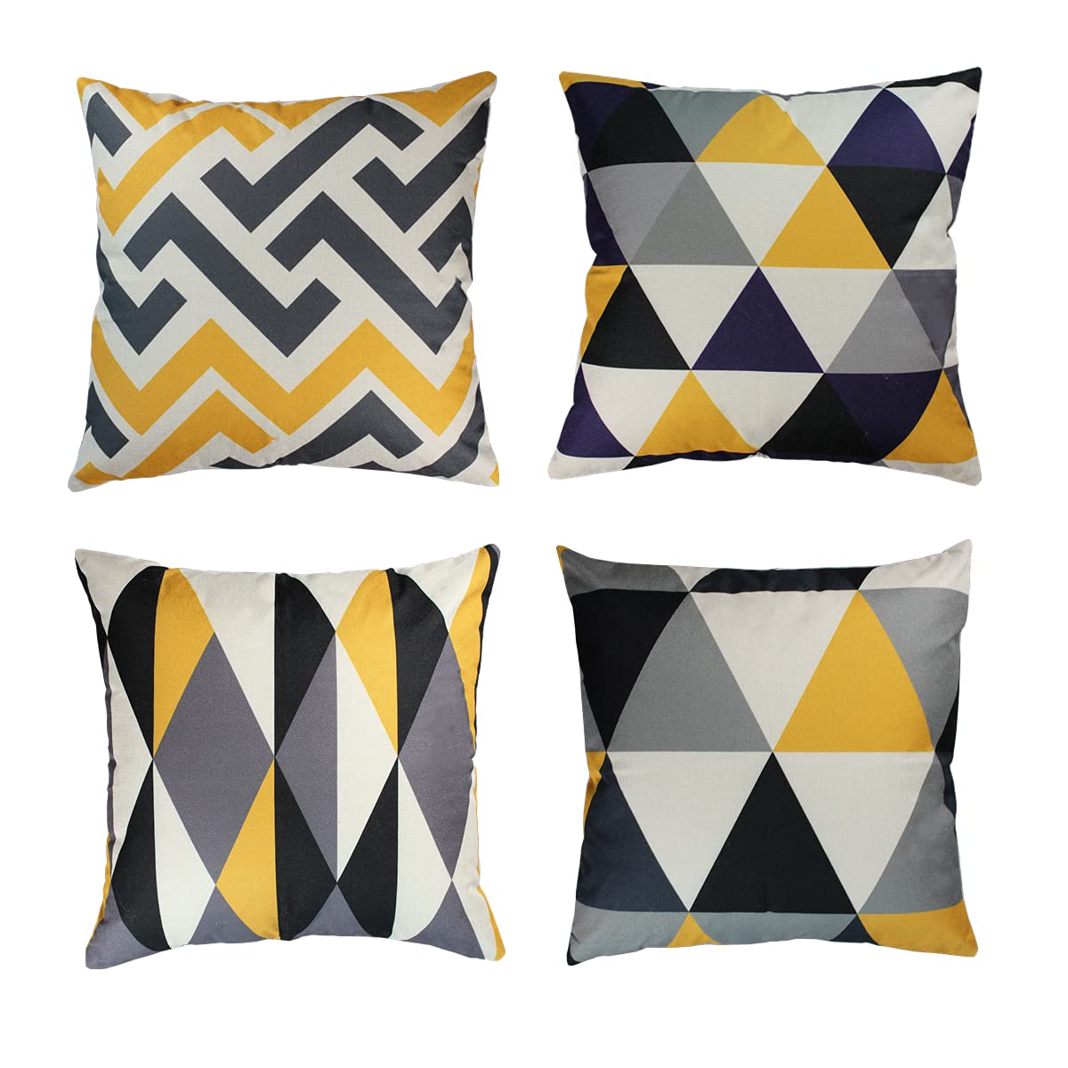 OYIMUA Set of 4 Decorative Cushion Covers Yellow and Grey 20x20 inches Linen Geometric Pillow Covers 50cm x 50cm Square Pillowcases for Outdoor Furniture Garden Living Room