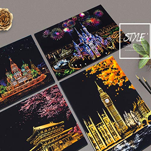Eraimp Scratch Art Paper, Rainbow Painting Sketch Pad, Night View Scratchboard for Adult and Kids, DIY Arts & Crafts, with Wooden Stylus, Exquisite Packaging - 15.94"x11.2",Big Ben - Thumbnail 6