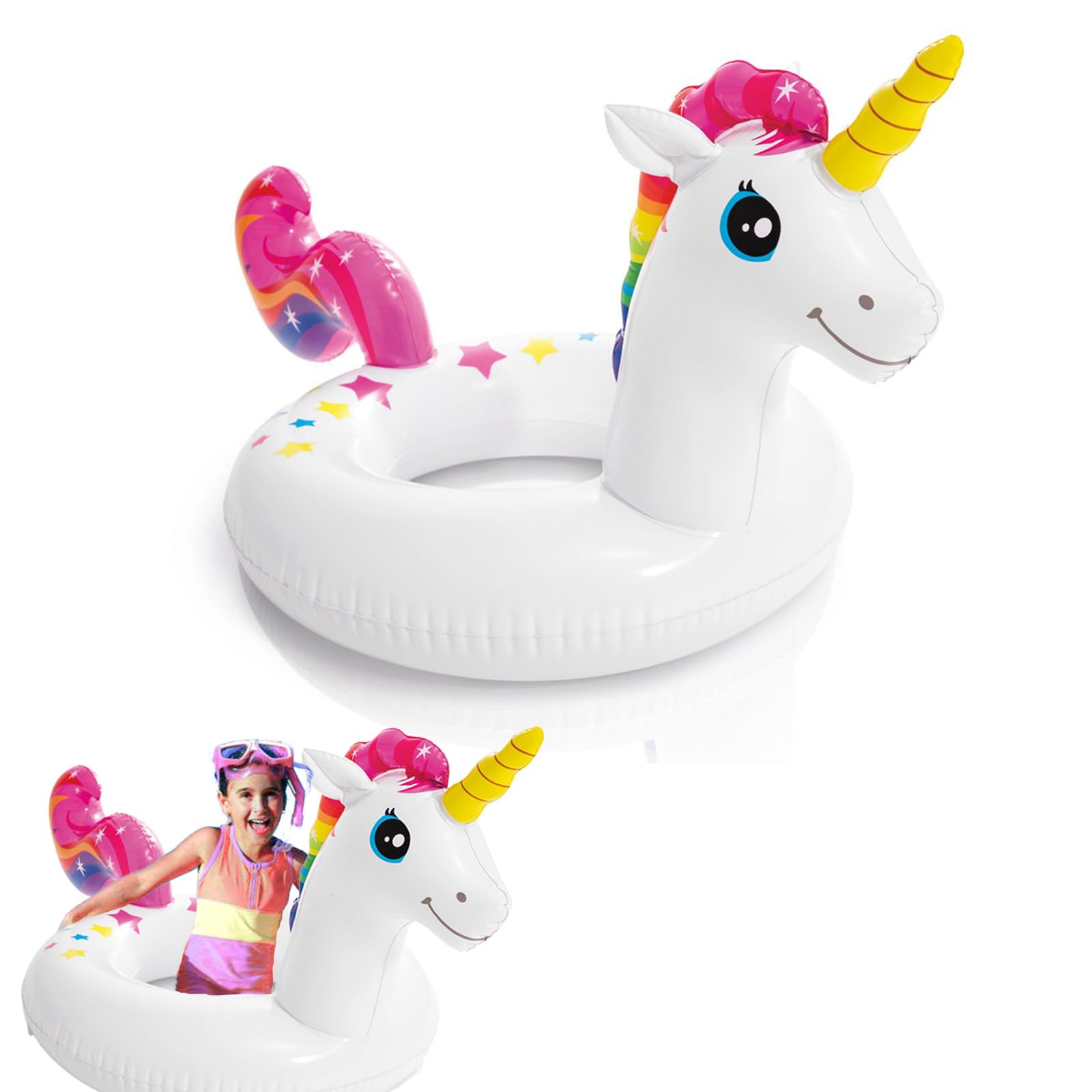 MORAINJAY Unicorn Swimming Ring for Kids 3-6,58CM/22.8″ Inflatable Pool Float for Swimming Pool,Summer Water Toys for Swimming Pool,Durable Rubber Ring for Summer Beach Pool Water Party
