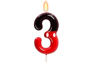 OGNOMIFX 3rd Black Red Birthday Candles for Boys Girls, Red Mouse Cake Topper Cupcake Decor, Cartoon Themed Birthday Party Decorations Supplies (Number 3)