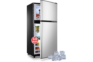 KRIB BLING Refrigerator with Freezer 3.5 Cu.Ft with 7 Level Adjustable Thermostat Control 2 Door Energy Saving Top-Freezer Compact Refrigerator Silver (KB03 FLS-80-Silver-2)