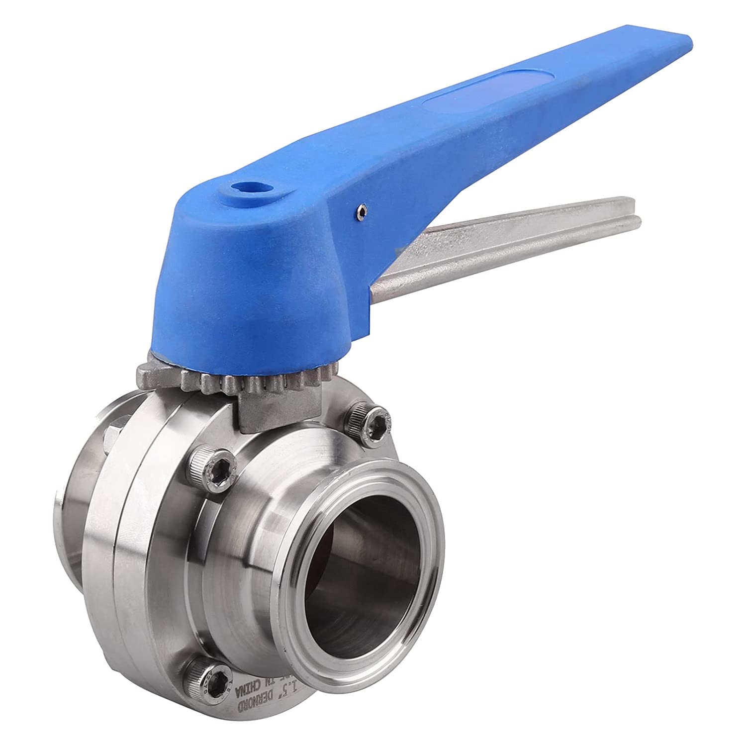 Giilayky Butterfly Valve with Blue Trigger Handle Stainless Steel 304 Tri-Clamp (1.5 Inch Tri Clamp Butterfly Valve)