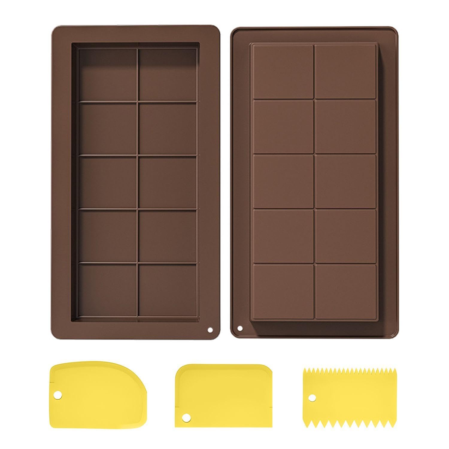 EOWVISN 2 Pieces Rectangular Chocolate Molds, 3 Pieces Scrapers, Kitchen Baking Molds, Non-Stick Silicone Molds, Diy Cookie Molds, Candy Molds