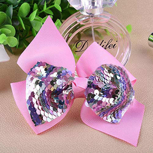 image for SIQUK 20 Pieces Sequin Bows 4.5 Inch Hair Bows Reversible Sequin with 