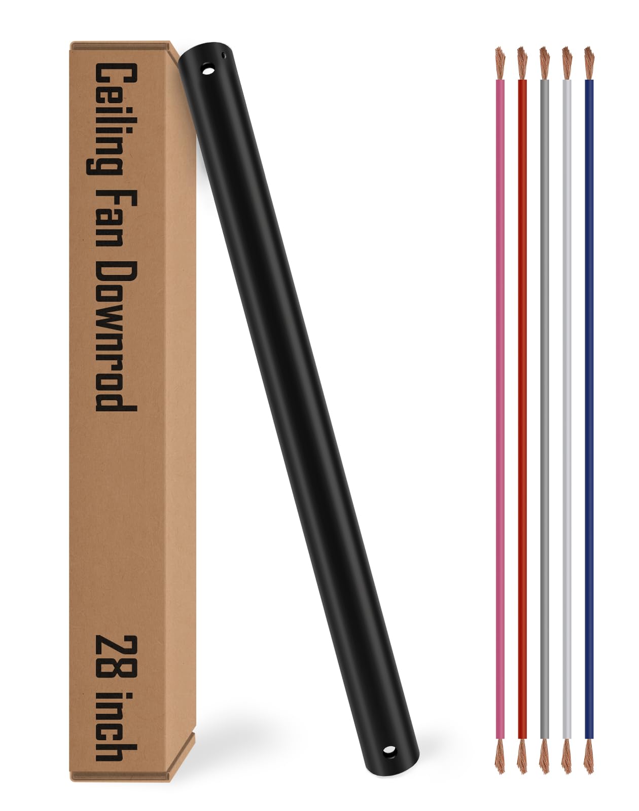 Photo 1 of 28 inch Ceiling Fan Downrod, Black Downrod for Ceiling Fans with lights, Extension Downrod with Wires, 1 inch Outside Diameter, Ceiling Fans and Accessories Replacement Parts, No Threaded, Black