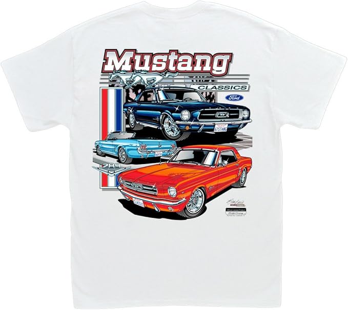 Amazon.com: Ford Mustang Classics T-Shirt: 3XL - GT Pony Car Shelby GT350 GT350H GT500 White 