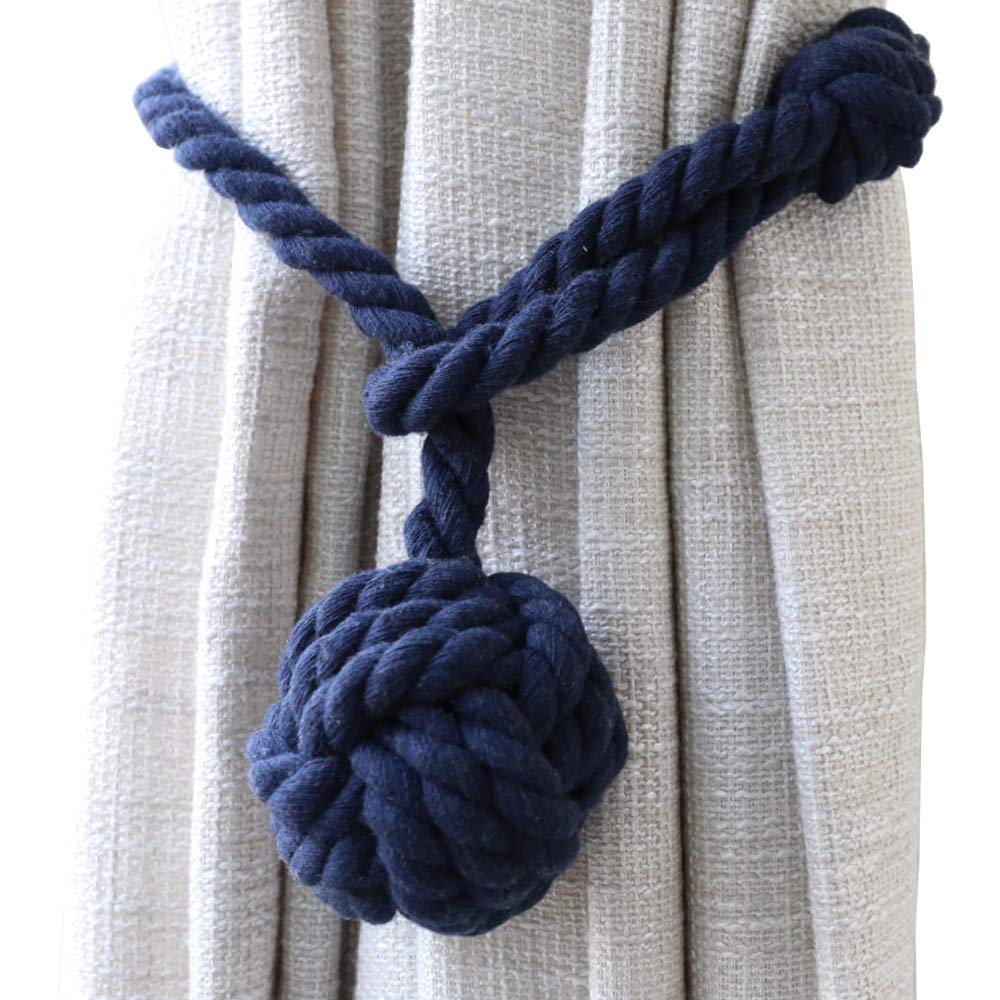 JQWUPUP Rustic Curtain Tiebacks - Outdoor Curtain Holdbacks Holders - Cotton Drape Tie Backs Rope for Curtains (Navy Blue, 2 Pack) — image 1