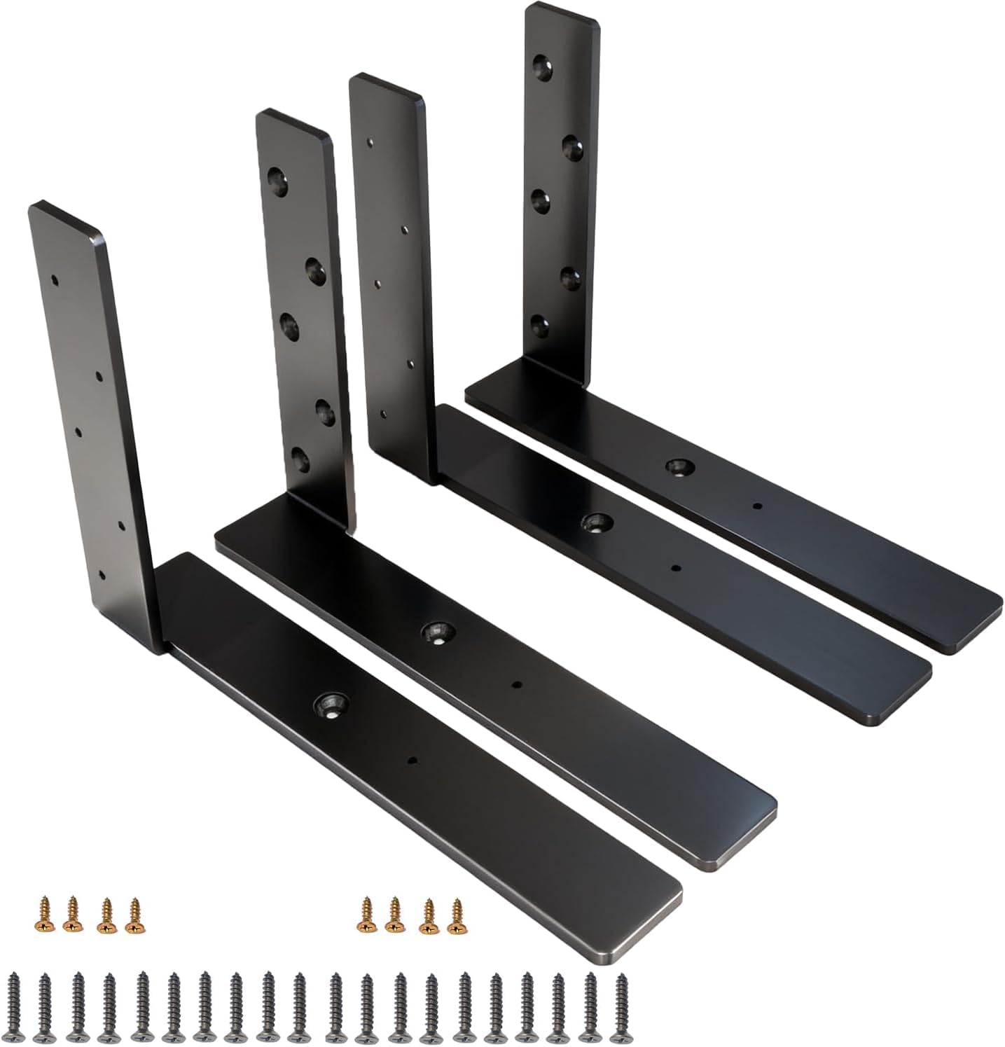 Photo 1 of 10" Hanging L Shelf Bracket 4-Pack - Left-Right Matched Heavy Duty Steel Wall Hidden Floating Support, 200-LB Load Black Metal Coated for Granite CountertopLPNO480718423