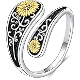 NIFUNAO Turquoise Dragonfly/Hummingbird/Horseshoe/Sunflower Spoon Ring Sterling Silver Vintage Boho Thumb Rings for Women Men Victorian Jewelry Size 7