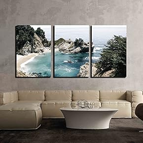 3 Piece Canvas Wall Art - Sea Bay with Rocks,Waves - Modern Home Art Stretched and Framed Ready to Hang - 16"x24"x3 Panels