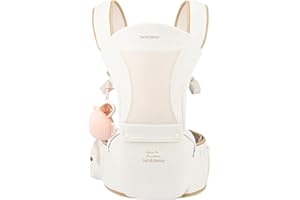 Bebamour Baby Carrier with Hip Seat,All-Position Breathable Mesh Hip Seat & Carrier 0-36Months with Head Hood, 3 PCS Teething Pads, Waist Extender,Storage Bag & Pacifier Case(Khaki)