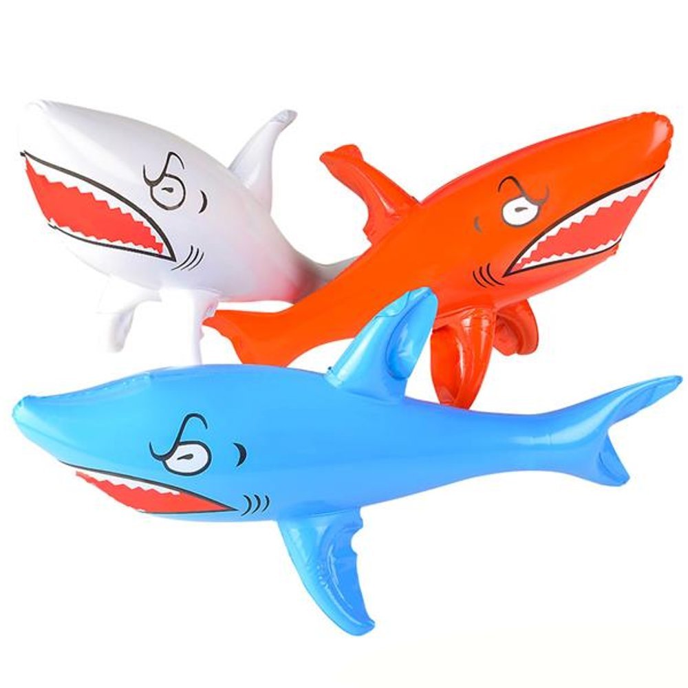 Kicko Inflatable Shark Kids Pool Toy - 3 Pieces Assorted Colors 24” Animal Display - Great for Summer Beach Games, Bath Time, Party Decoration at Home, Water Park, Hotel