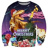 RAISEVERN 3d Funny Lightning Flash Dinosaur Dragon Design Hip Hop Humor Pullover Sweater Sweatshirt For Ugly Christmas, 2017 Style Christmas Dragon 1, XX-Large