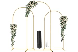 PARSEBIO Wedding Arch Backdrop Stand 7.2FT, 6.6FT, 6FT Set of 3 Gold Metal Arch Backdrop Stand for Wedding Ceremony Baby Shower Birthday Party Garden Floral Balloon Arch Decoration