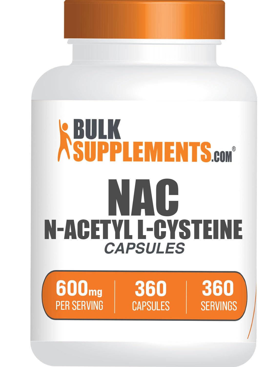 bulksupplements.com n-acetyl l-cysteine capsules - n-acetyl cysteine 600mg, nac supplement - 600mg per capsule, gluten free - 1 nac capsule per serving, 360 capsules 