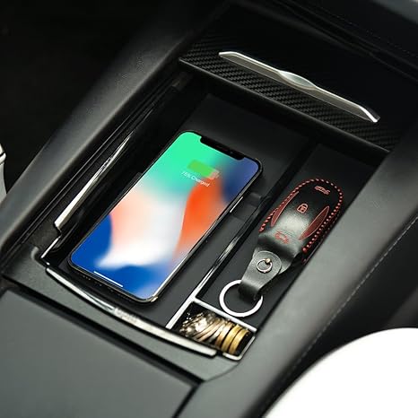 Bmzx Wireless Charger Car Center Console Organizer Armrest Storage Box Holder Container Glove Pallet Tray Built In Qi Certified Wireless Charging With