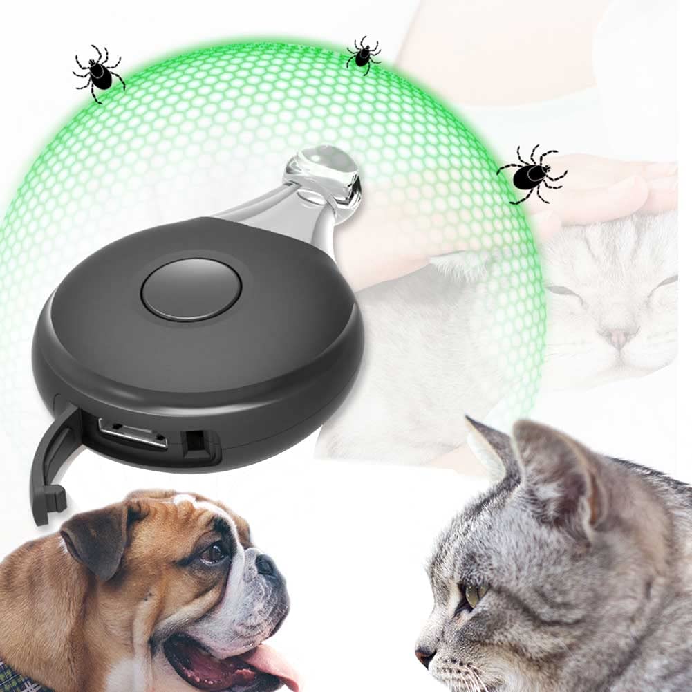 Ultrasonic Flea and Tick Protection Pet Ultrasonic Pendant Against Ticks, USB Charging, Flashing Light to Avoid Loss at Night, Suitable for Cats and Dogs (Black, M)