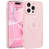 FNTCASE for iPhone 15 Pro Max Case, Fit for Magsafe, Light Pink | 6.7 inch, Screen Protector, Translucent Matte, Military Grade Drop Proof, Shockproof Bumper, Protective Magnetic Phone Cover