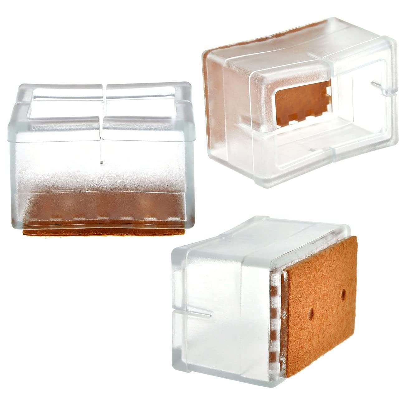 ANCLLO 12pcs Rectangle Chair Leg Caps Transparent Clear Silicone Table Furniture Leg Feet Tips Covers Wood Floor Protectors Felt Pads Prevent Scratches-Medium