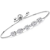 925 Sterling Silver Gemstone Birthstone and White Created Sapphire Tennis Bracelet for Women | Round 5MM and 2.5MM | Adjustable Bolo Design | Easy-On Easy-Off | Fully Adjustable Up to 9 Inch
