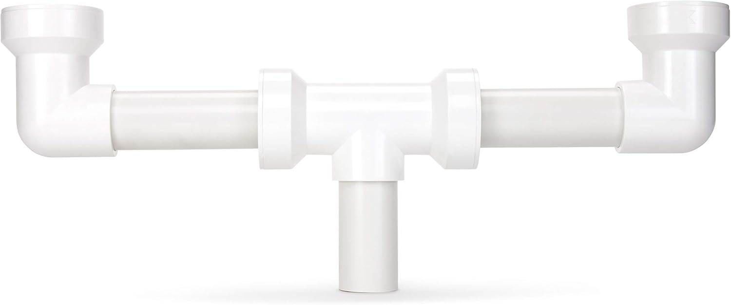 Plumb Pak Insta-Plumb 130-16QLK PVC 16-Inch Double Bowl Sink Center Outlet, Push Fit, White