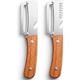 2 Pcs Multi-Functional Vegetable Peeler, Stainless Steel Thickened Fruit Peeler Knife with Wooden Handle &amp; Bottle Opener, 2-in-1/3-in-1 Kitchen Tool for Home Cooking