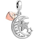 KunBead I Love You to the Moon and Back Stars Heart Dangle Birthday Charms Compatible with Pandora Bracelet for Mom Auntie Daughter Sister Nana Wife