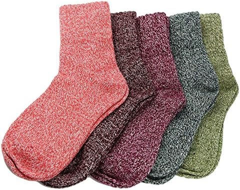 Wool Thickened Socks, Womens Thick Knit Warm Casual Wool Crew Winter Socks 5 Pair