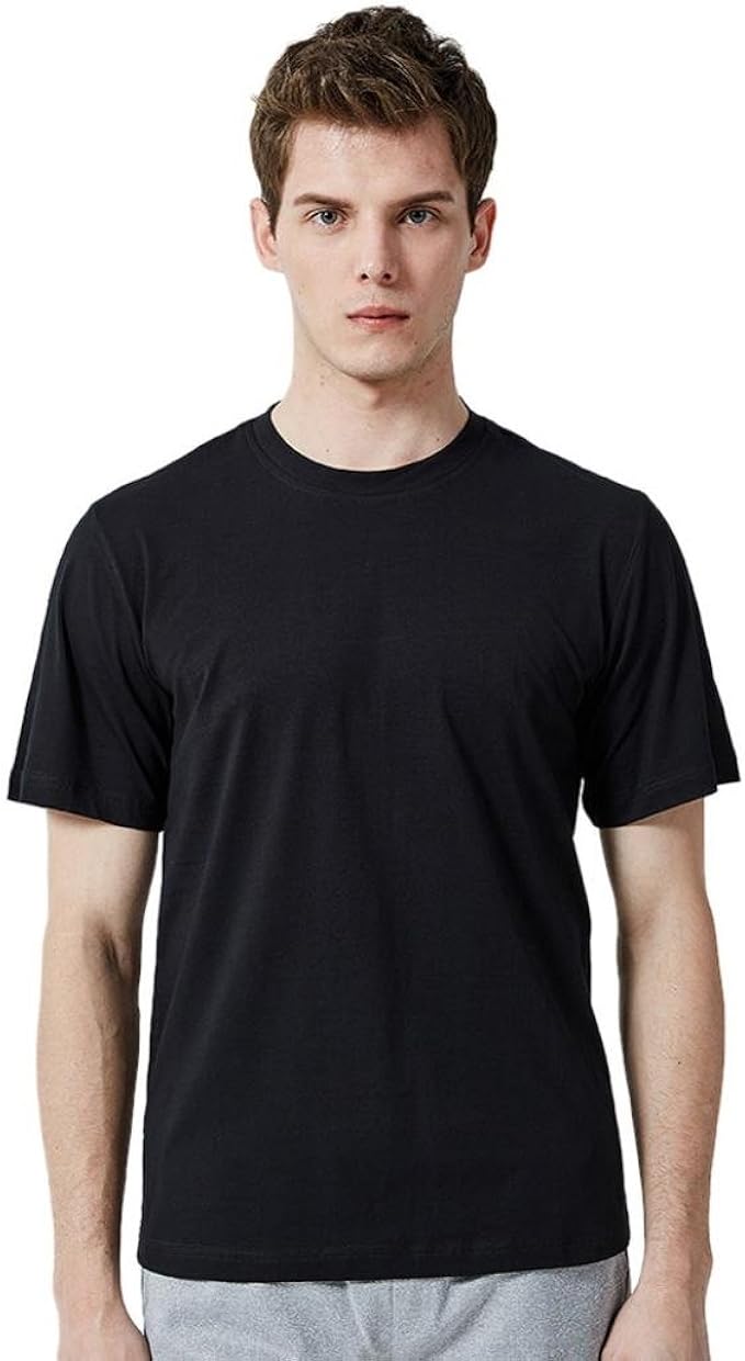 Amazon Huyb ファッションメンズ ｔシャツ ソリッドカラー 半袖ｔシャツ ラウンドネック無地 トップス ルーズ 大きいサイズ シンプル 日常用 Tシャツメンズ Tシャツ カットソー 通販