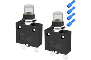 Joinfworld 2Pcs Thermal Circuit Breaker 20 Amp Manual Reset Push Button Overload Protector Switch with Waterproof Cover 125V/