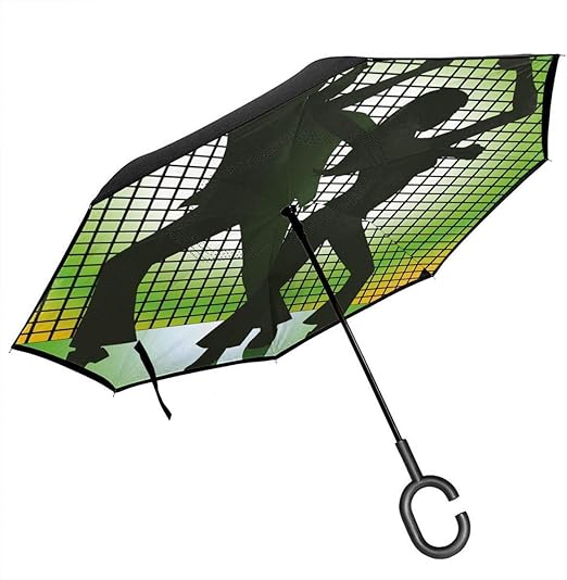 Amazon ディスコ愛で踊るカップルのシルエットイラスト 車の使用のためのcの形のハンドルが付いている二重層の逆にされた傘 車の雨屋外旅行傘 のための防風および防水逆の折りたたみの軽量の傘 ロマンチックな愛 折りたたみ傘 通販