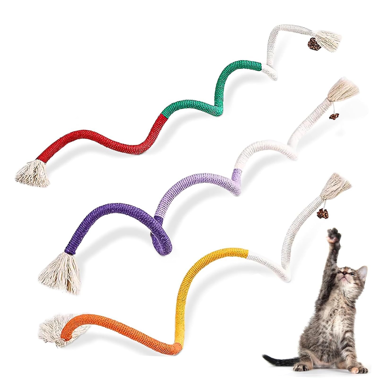 Tsathoggua 70cm Cat Chew Toy 3-Pack - Kitten Teething Chew Toy Rope - Catnip Toys for Cats - Indoor Cat Toys - Fun & Engaging Catnip Toys