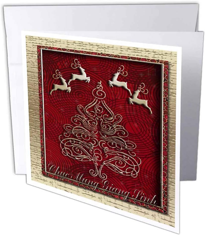 3dRose gc_37024_2 6 x 6-Inch "Chuc Mung Giang Sinh, Merry Christmas in Vietnamese, Reindeer " Greeting Card (Pack of 12)