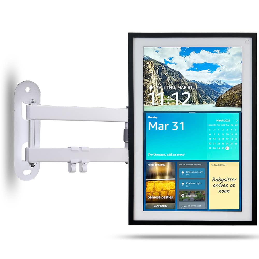 Echo Show 15 Wall Mount By IRONA, Adjustable Wall Mounting Bracket for All-New Echo Show 15, Swivel and Tilt Accessories, Easy Installation, White