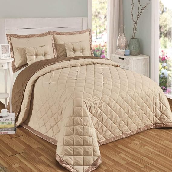 Quilted Luxurious 5 Pieces Diamond Bedspread Reversible Comforter Bed