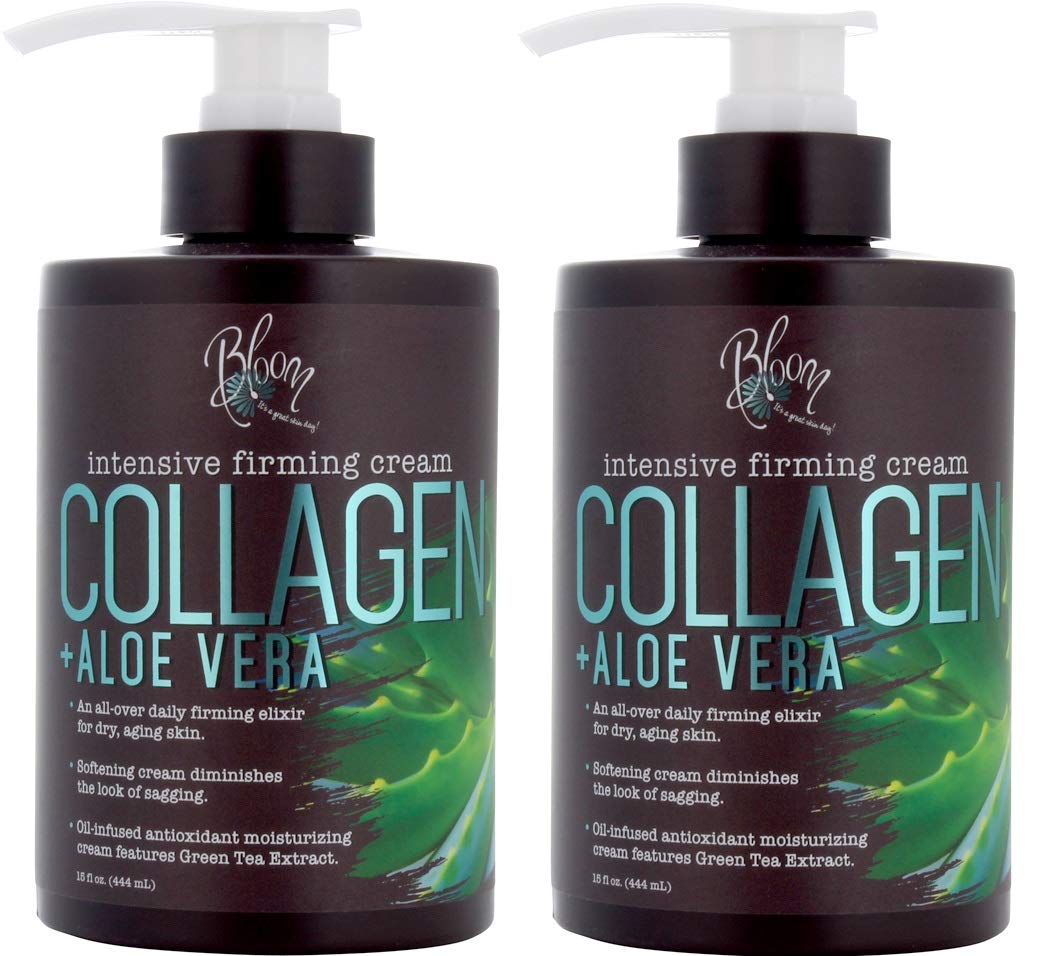 Amazon Com Bloom Collagen Firming Cream For Body And Face Intensive Moisturizer With Aloe Vera And Green Tea Extracts For Sagging Aging And Dry Skin Large 15 Fl Oz 444 Ml Jar