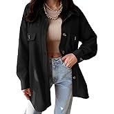 VICHYIE Womens Corduroy Shacket Blouses Button Down Shirts Pocket Long Sleeves Tops Jacket Coats