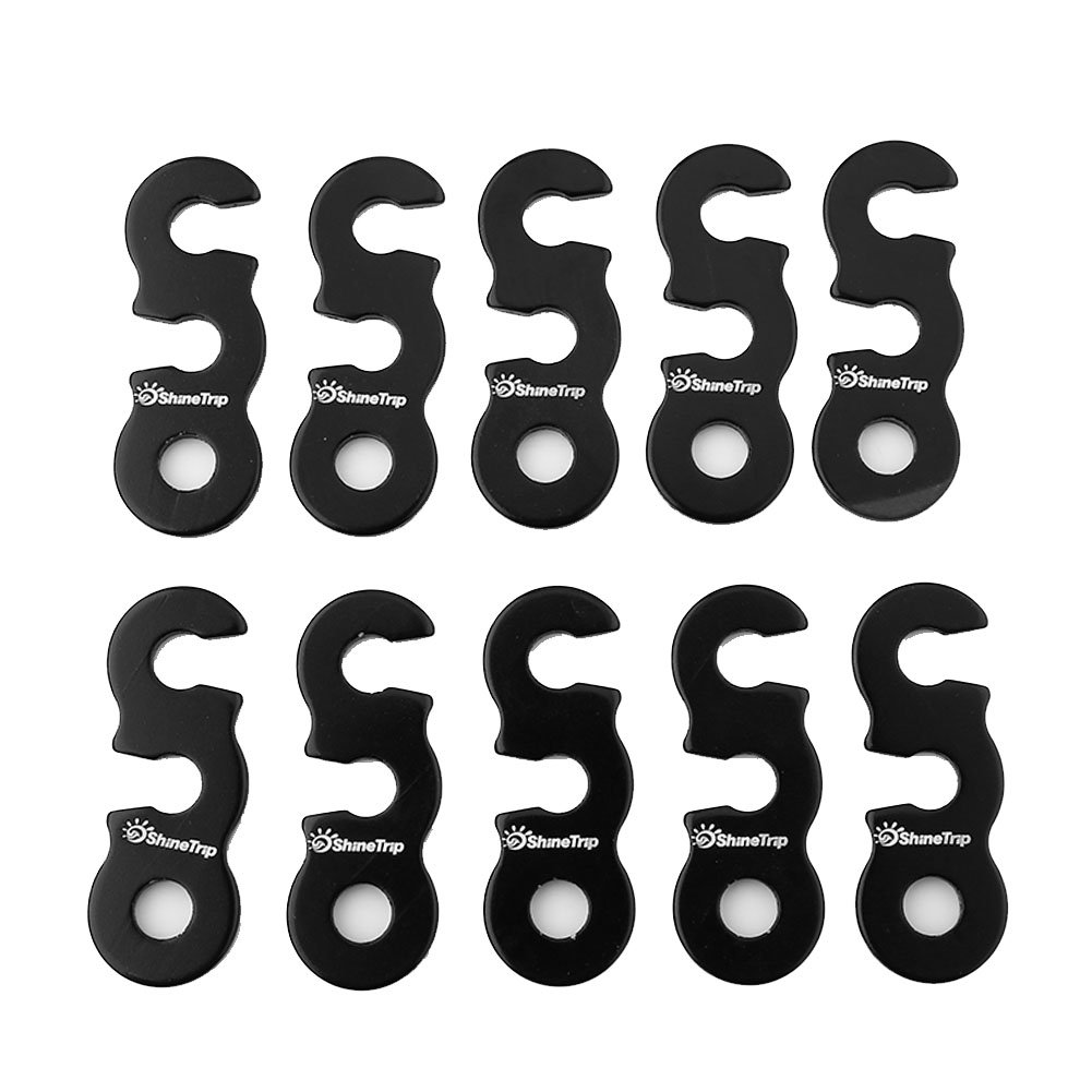 10pcs Anti-Slip Aluminium Tent Wind Rope Buckle, Camp Adjuster for Camping Hiking(Black-L)