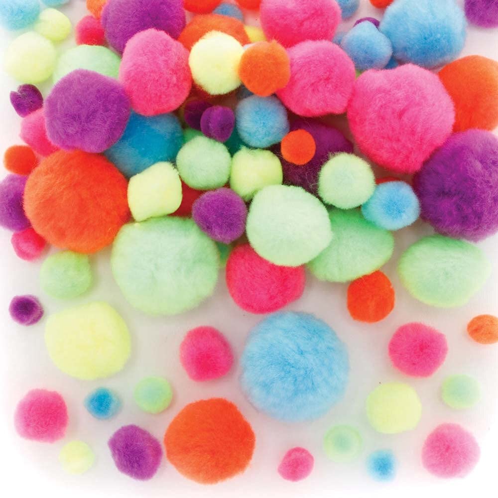 Baker Ross FE483 Neon Pom Pom Craft Set - Pack of 120, Card Making Supplies, Arts and Crafts Accessories, Embellishments for Crafting