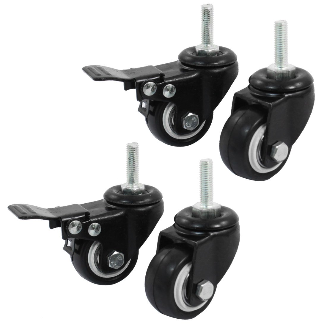sourcing map a14071600ux0660 Shopping Wheel Trolley Brake Swivel Caster, 1.58-Inch, Black, 4-Piece