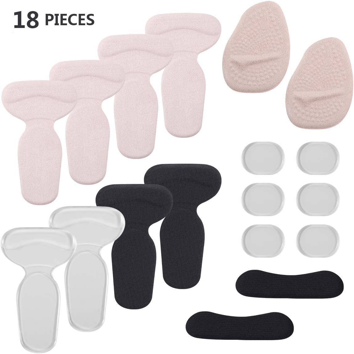 Heel Grips, C-TOP High Heel Pads High Heel Forefoot Cushion Anti-Slip Heel Grips Inserts Liners Insoles Foot Back of Heel Protector for Women Loose Shoes and High Heels Too Big (18 Pcs)